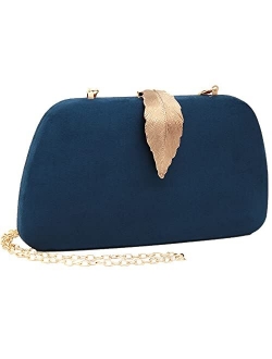 Clutch Purses For Women, Solid Soft Suede Evening Clutch Bag Shoulder Bag With Metallic Leaves Clasp
