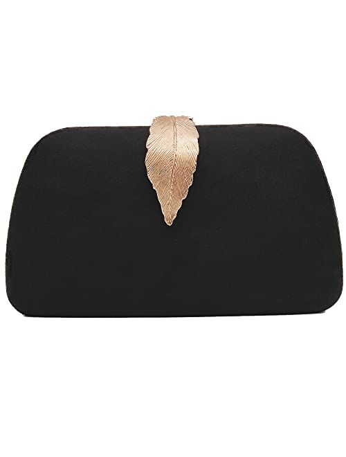 Milisente Clutch Purses For Women, Solid Soft Suede Evening Clutch Bag Shoulder Bag With Metallic Leaves Clasp