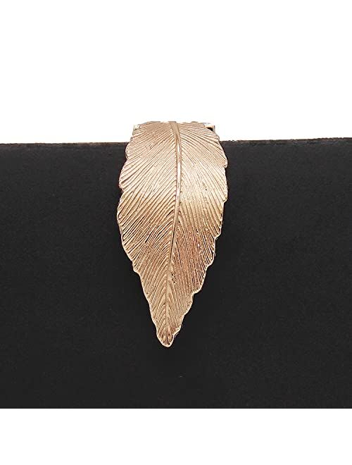 Milisente Clutch Purses For Women, Solid Soft Suede Evening Clutch Bag Shoulder Bag With Metallic Leaves Clasp