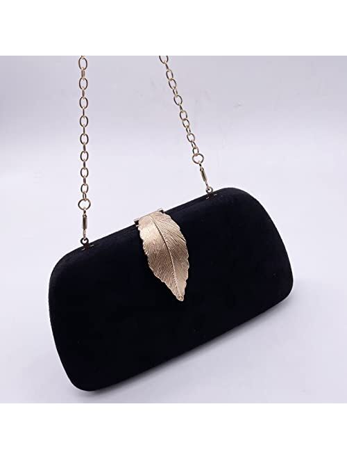 Milisente Clutch Purses For Women, Solid Soft Suede Evening Clutch Bag Shoulder Bag With Metallic Leaves Clasp