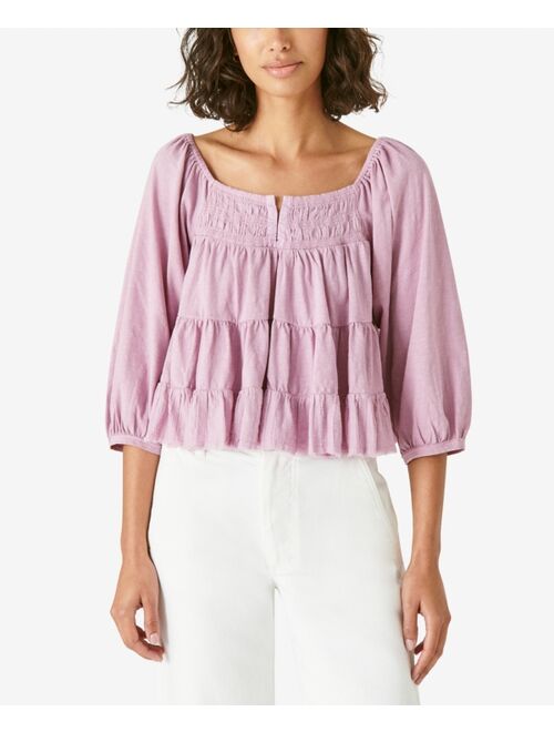 Lucky Brand Tiered Cotton Peasant Blouse