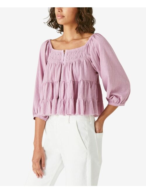 Lucky Brand Tiered Cotton Peasant Blouse