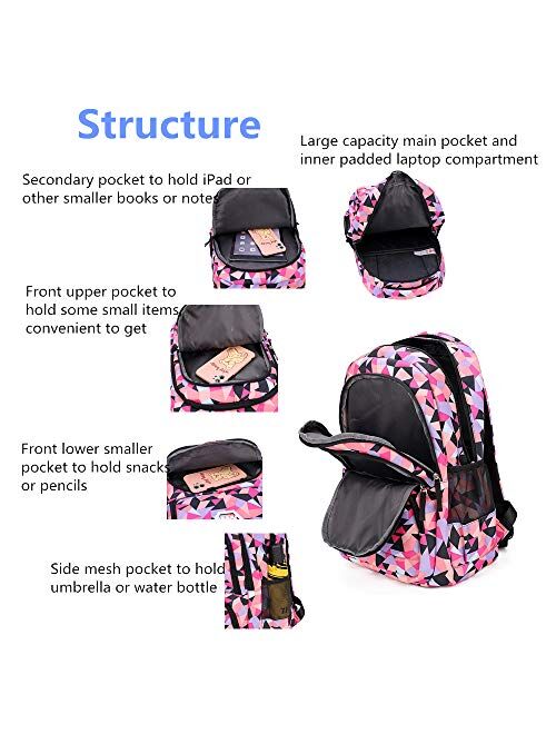 Bansusu Geometric, Leaf or Galaxy Print Backpack for Girls-Boys Middle-School Elementary Bookbags