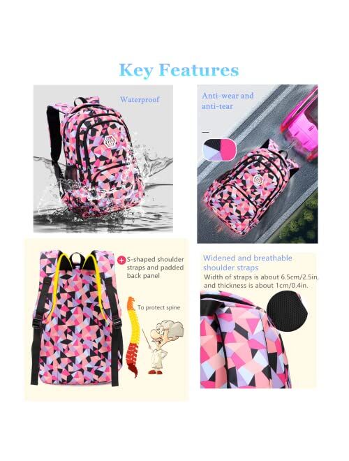 Bansusu Geometric, Leaf or Galaxy Print Backpack for Girls-Boys Middle-School Elementary Bookbags