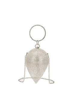Diamond Tassel Ball Shape Clutch Purse Party Handbag Rhinestone Ring Handle Evening Bag
