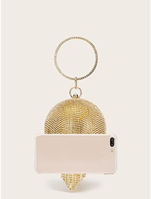 LETODE Diamond Tassel Ball Shape Clutch Purse Party Handbag Rhinestone Ring Handle Evening Bag
