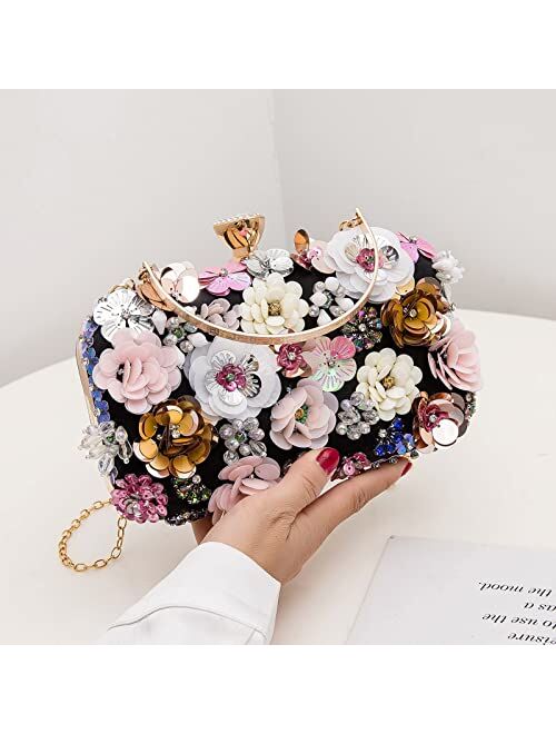 LETODE Flower Clutch Purse Evening Bag for Women Formal Party Handbag Chain Strap Shoulder Bag