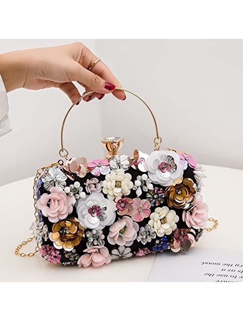 LETODE Flower Clutch Purse Evening Bag for Women Formal Party Handbag Chain Strap Shoulder Bag