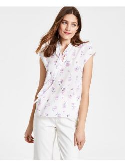 Floral-Print Tie-Neck Blouse, Created for Macy's