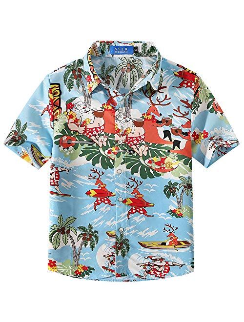 SSLR Big Boys' Santa Claus Party Tropical Ugly Hawaiian Christmas Shirts
