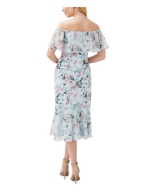 Adrianna Papell Women's Floral Print Off-The-Shoulder Dress