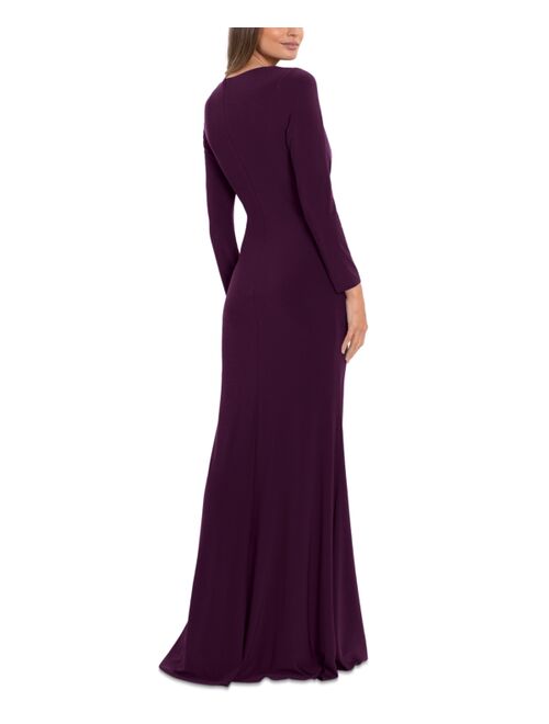 Betsy & Adam Ruched V-Neck Gown