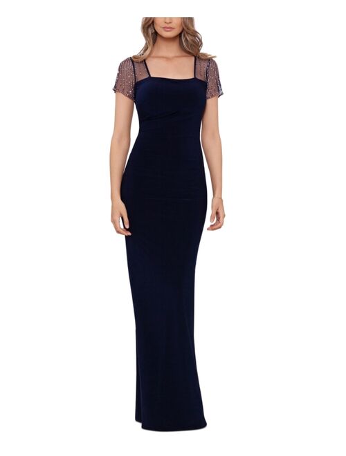 Betsy & Adam Women's Illusion Sleeve Gown
