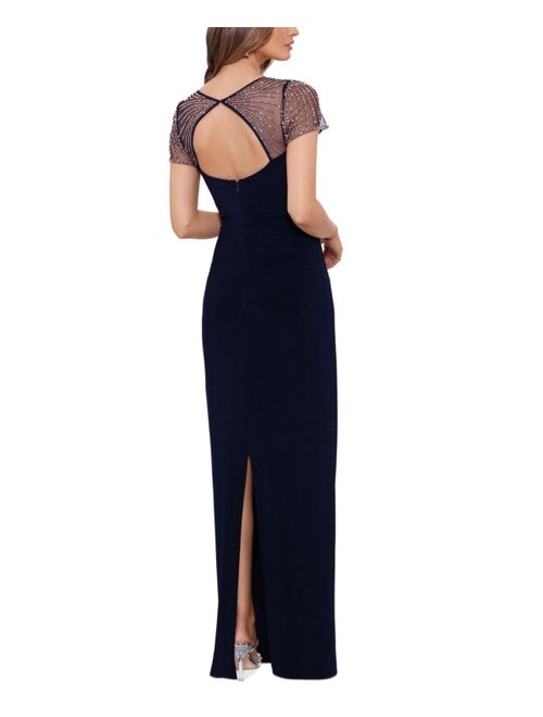 Betsy & Adam Women's Illusion Sleeve Gown