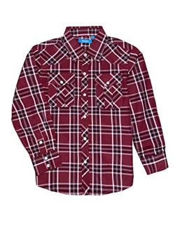 Cheerboy Boy's Toddler Kids Casual Long Sleeve Western Pearl Snap Button Plaid Shirt 4-16 Years