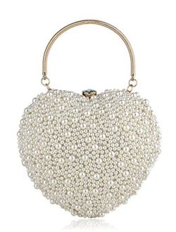 Pearl Evening Purse Cute Heart Shape Clutch Bags For Women wedding Chain Bag