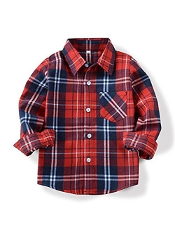 Seraialda Baby Boys Girls Button Down Plaid Flannel Long Sleeve Shirt(2T-7T)