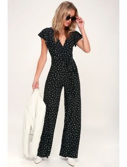 Fine Print Black and White Print Backless Jumpsuit