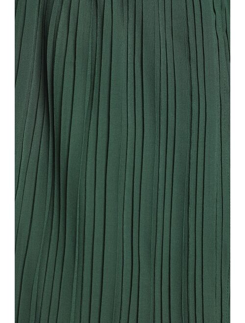 Lulus Embrace Your Beauty Dark Green Pleated Long Sleeve Skort Romper