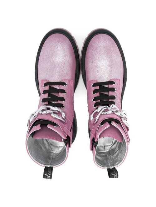 Monnalisa glitter lace-up ankle-boots