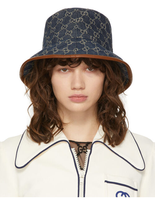 Gucci Blue & Brown Canvas GG Bucket Hat