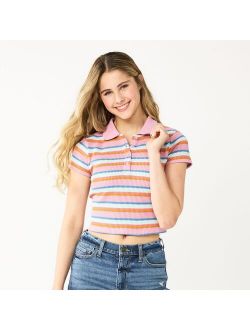 Juniors' SO Ribbed Cropped Polo