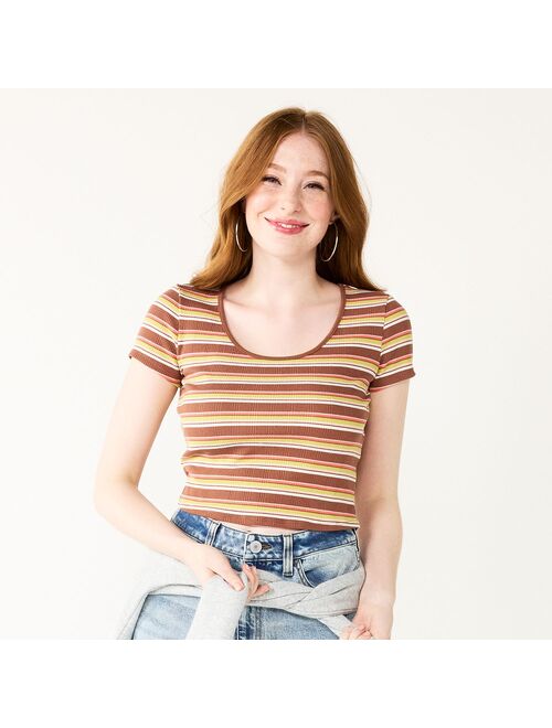 Juniors' SO Cropped Striped Baby Tee