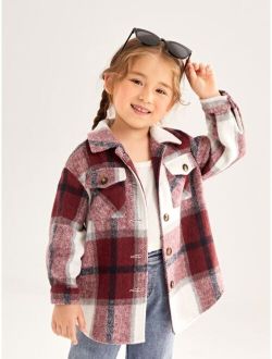 Toddler Girls Plaid Print Flap Pocket Overcoat