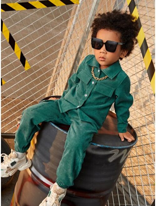 Shein Toddler Boys 1pc Flap Pocket Jacket & 1pc Pants