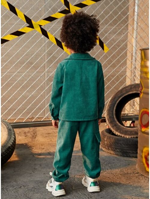 Shein Toddler Boys 1pc Flap Pocket Jacket & 1pc Pants