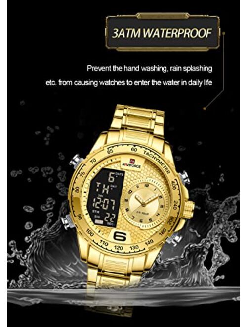 NAVIFORCE Watch for Men Dual Display Digital Quartz Watches Multifunctional Business Stainless Steel Wristwatch