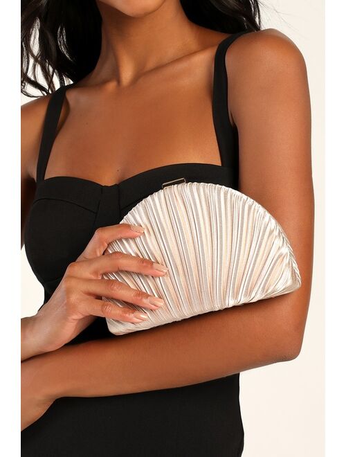 Lulus Pleat Perfection Champagne Pleated Hard Clutch