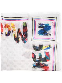 skull-print frayed-edge scarf