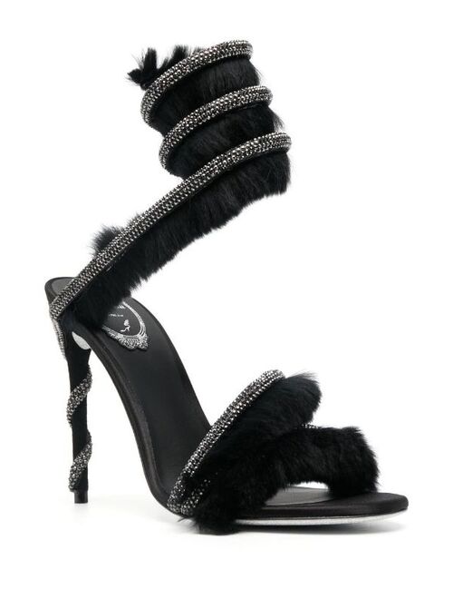 Rene Caovilla Cleo faux-fur rhinestone sandals