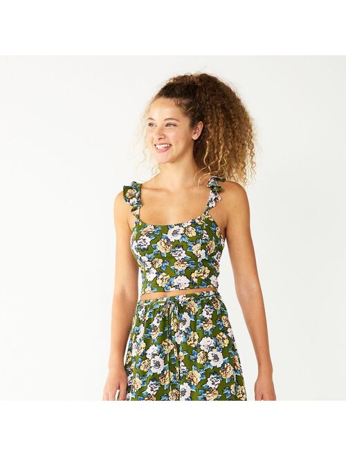 Juniors' Live To Be Spoiled Back-Tie Cropped Floral Top