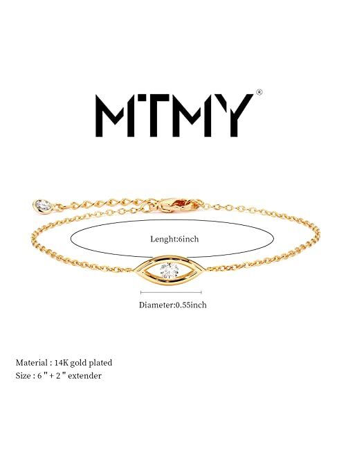 MTMY Evil Eye Bracelet for Women 14K Gold Plated Dainty Bracelets with Crystcal Adjustable Chain Cute Eye Bracelet Gold Jewelry Gift for Her