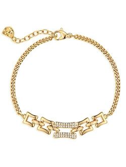 MTMY Gold Bracelet for Women 14K Gold Plated Dainty Cubic Zirconia Cross Anchor Rudder Bracelets with Adjustable Chain Bar Bracelet Gold Jewelry Gift for Her