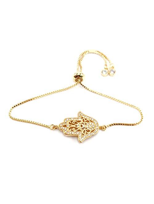 Leslie Boules 18K Gold Plated Hamsa Bracelet for Women Adjustable Chain