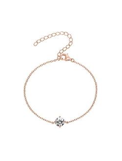 14K Gold Plated Cubic Zirconia Solitaire Diamond Bracelet | Bridesmaid Bracelets | Gold Bracelets for Women