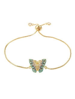 Kelistom Dainty 14K Real Gold Plated Bracelet for Women Men, Adjustable Gold Chain Link Evil Eye Hamsa Hand Paperclip Butterfly Charm Bracelets for Women Jewelry
