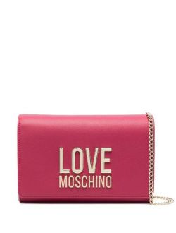 logo-lettering faux-leather clutch bag