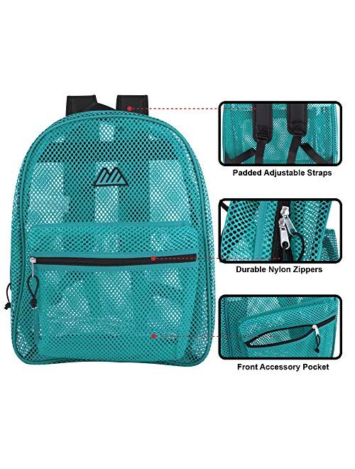 Summit Ridge Mesh Backpacks for Kids, Adults, School, Beach, and Travel, Colorful Transparent Mesh Backpacks with Padded Straps