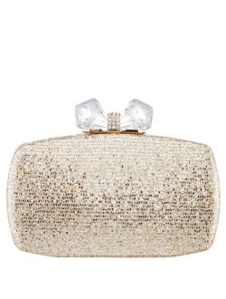 NINA Women's Glitter Minaudiere With Crystal Bow Clasp