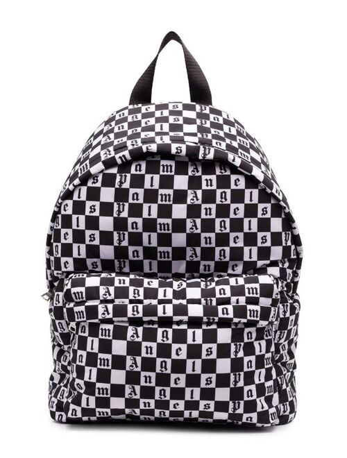Palm Angels Kids logo checkerboard-print backpack