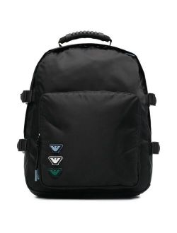 Kids multi-pocket logo-patch backpack