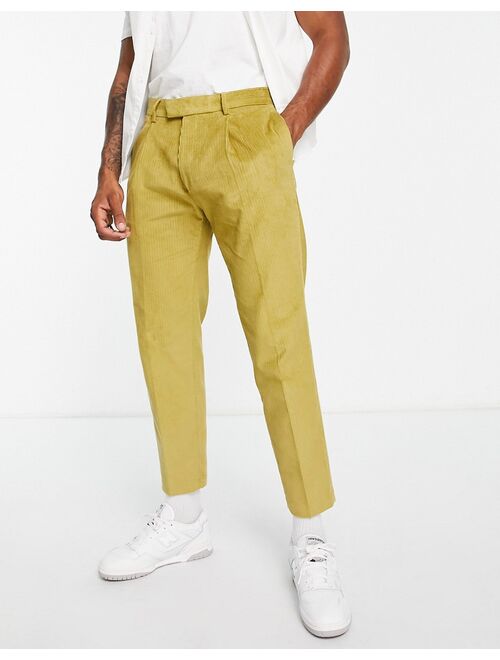 Topman tapered cord pants in green