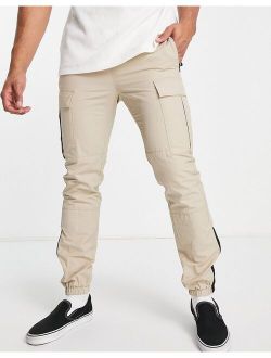 skinny cut and sew cargo pants in stone