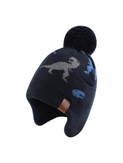 Duoyeree Kids Beanie Hat for Boys Girls Pom-pom Kint Hats Cozy Lining Winter Skull Cap