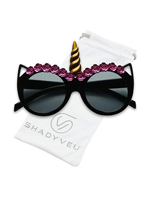 ShadyVEU Unicorn Horn Round Sunglasses Children Toddler Kids UV Protection Age 2 to 8 Cute Small Fashion Shades