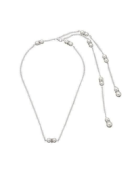 Asphire Vintage Bridal Pearl Back Chain Necklace Long Pendant Lariat Y Necklace Crystal Pearl 1920s Costume Wedding Accessories for Women and Girls